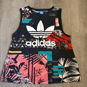 Adidas Black and Red Graphic Tank Top